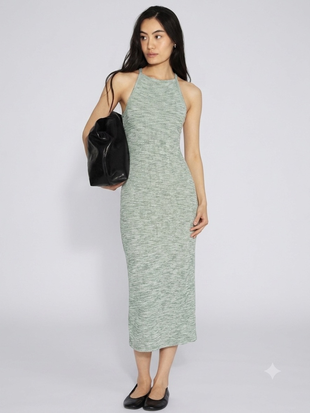 Halter Midi Dress in Heather Sage Green